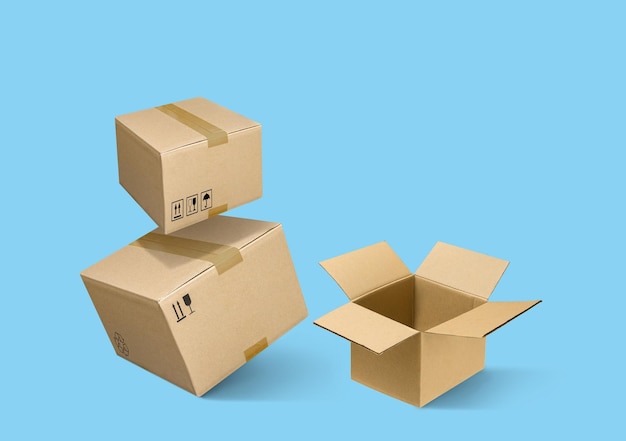 Cardboard parcel boxes on a blue background