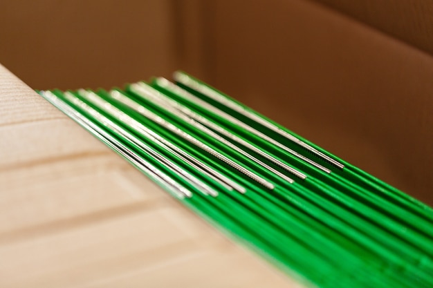 Cardboard sheets pack on a shelf of warehouse