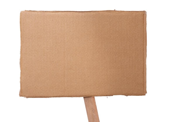 A cardboard sign without any captions from below using a stick