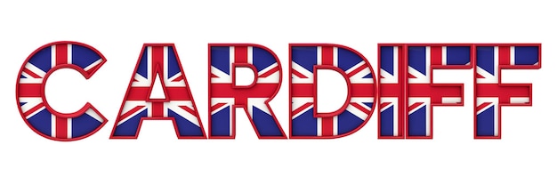 Cardiff city word made from union jack flag lettering 3D Rendering