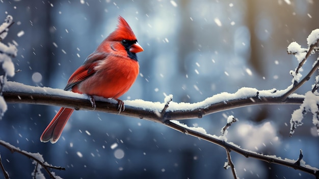 A cardinal bird perched on a snowy branch AI Generative