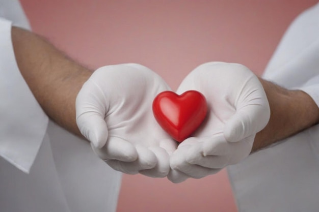 cardiologist doctor holding a red heart in his hands cardiac disease or heart failure concept