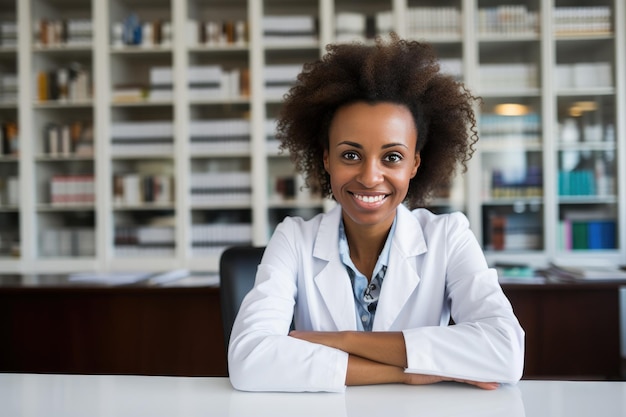 Cardiologist doctor woman in white coat portrait of beautiful african american girl