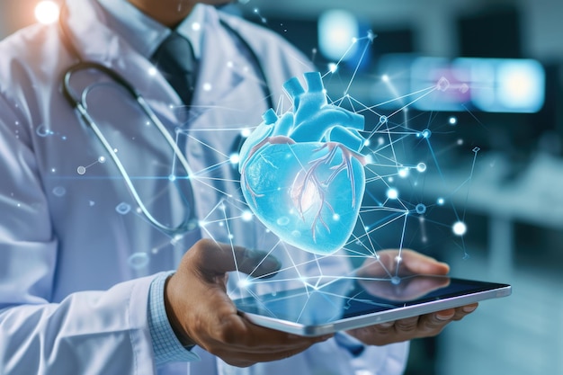 Cardiologist examines heart functions using digital healthcare technology