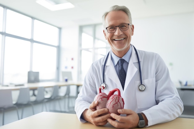 A cardiologist with a reassuring smile and a compassionate gaze helps a patient cope with a heart condition