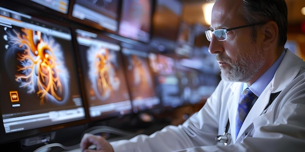 Photo cardiologists use virtual interfaces to analyze heart arteries and address health issues concept virtual interfaces cardiology advancements heart artery analysis healthcare technology
