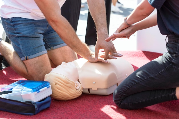 Photo cardiopulmonary resuscitation and first aid class or training