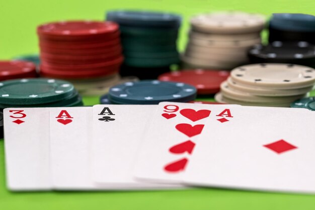 Cards and poker chips - close-up