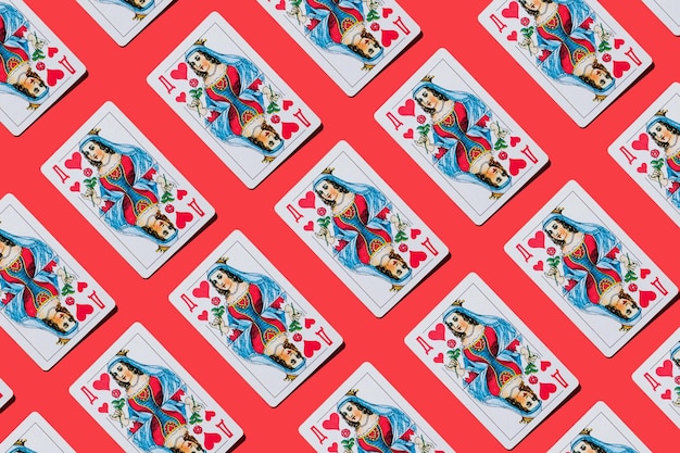 Cards on a red background pattern