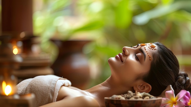 Foto prenditi cura di te stessa giovane donna sulla bellezza procedura di trattamento ayurveda