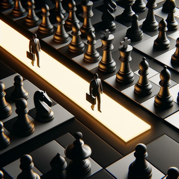 career chess 3d render strategic moves in a dynamic horizontal composition perfect for projects