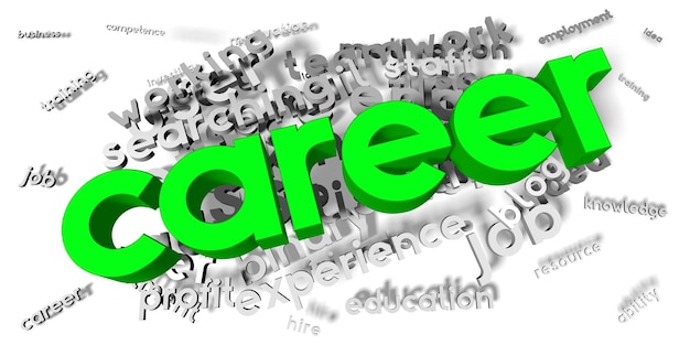 Photo career green and grey words typographical concept 3d illustration