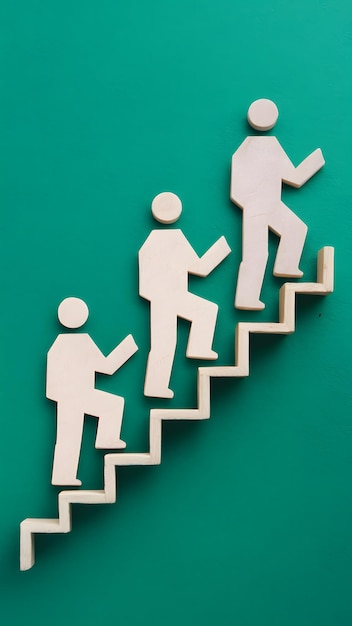 Career growth person climbs stairs advancing towards professional development Vertical Mobile Wallp