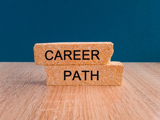 Career path symbol Concept words Career path on brick blocks on a beautiful wooden table