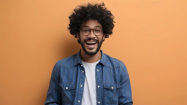 Carefree african american man laughing and smiling hear funny joke