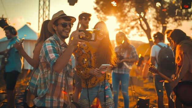 사진 여름 음악 축제 에서 무관심 한 친구 들 이 춤 을 추고 있다
