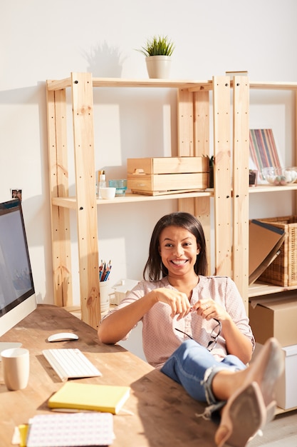 Carefree Woman at Workplae