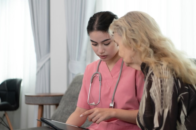 Caregiver for an elderly woman Weekly checkups at the patients residence