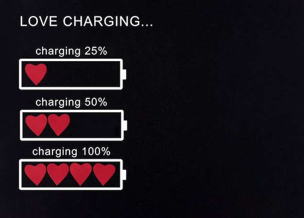 Photo carging process using red heart symbols. valentine's day concept.