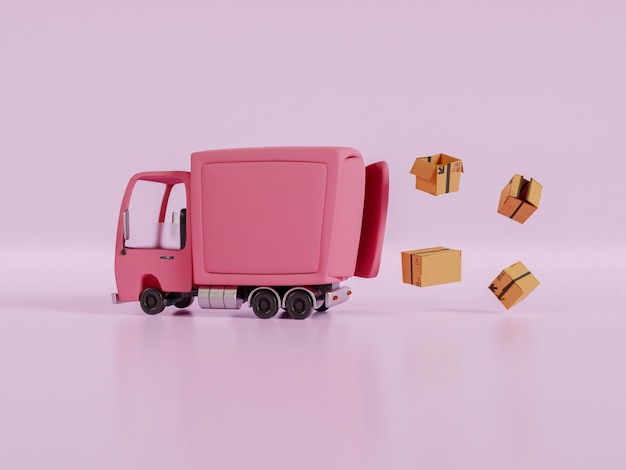 貨物車とフライング ボックス 3 d イラストレーション