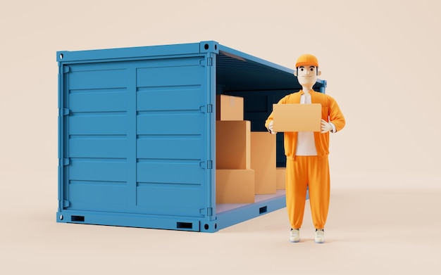 Грузовой контейнер и доставщик грузовых и экспортных 3d-рендеринга