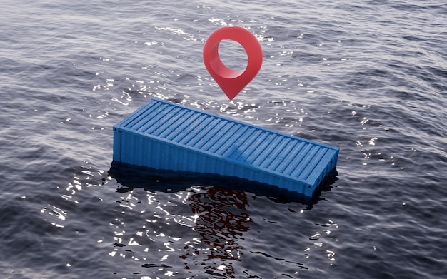 Photo cargo container floating in the ocean 3d rendering