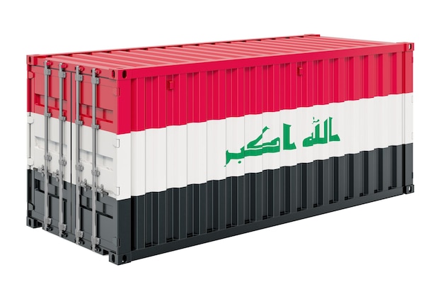 Cargo container met Iraakse vlag 3D-rendering
