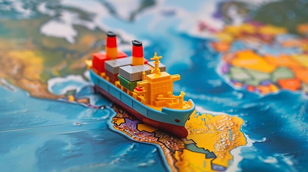 Photo the cargo container ship sailing on the world map paper trade economic world concept