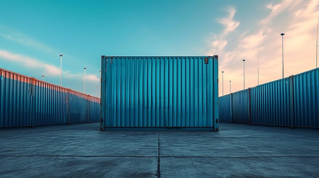 Foto container di carico o container marittimo con resistenza per la spedizione, stoccaggio e trasporto di merci