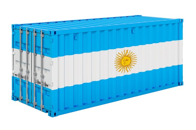 Photo cargo container with argentinean flag 3d rendering