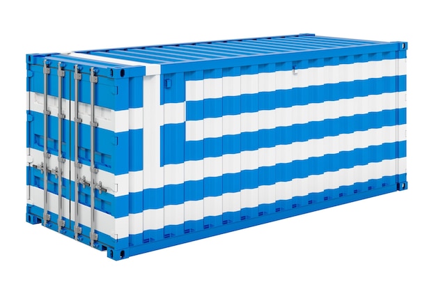 Cargo container with Greek flag 3d rendering