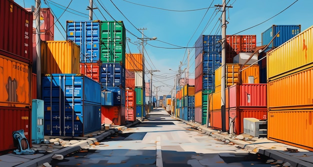 Photo cargo containers on the road in the port 3d rendering