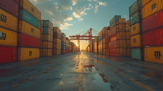 Cargo cranes loading and unloading containers at a bustling port AI generate illustration