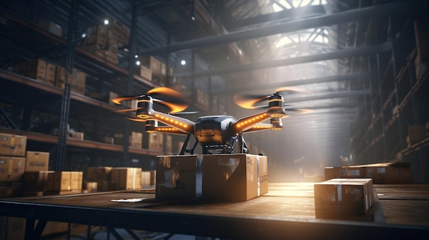 Cargo delivery drones Fast and efficient delivery service in the city Business air and transportation concept