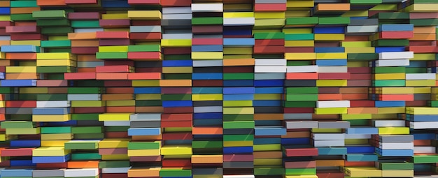 Cargo industrial containers stacked in rows of different colors for logistics importexport business top view