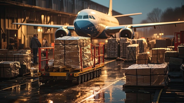 Foto un aereo cargo che carica merci all'aeroporto