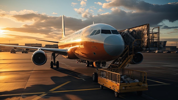 a cargo plane loading cargo at airport