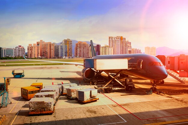 Photo cargo plane loading for logistic and transport business