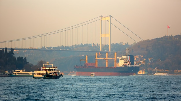 A cargo ship in the Bosphorus Istanbul Turkey