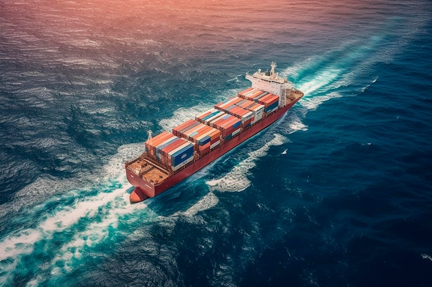 A cargo ship carries a container across the sea Generative AI