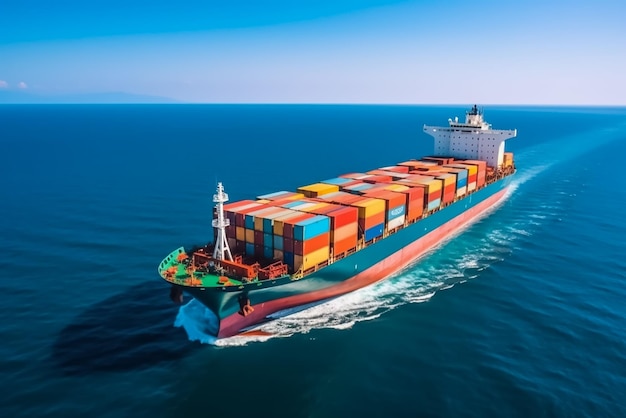 cargo ship carrying container and running for export goods