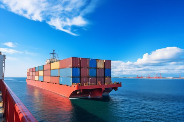 cargo ship carrying container and running for import export concept technology freight shipping sea
