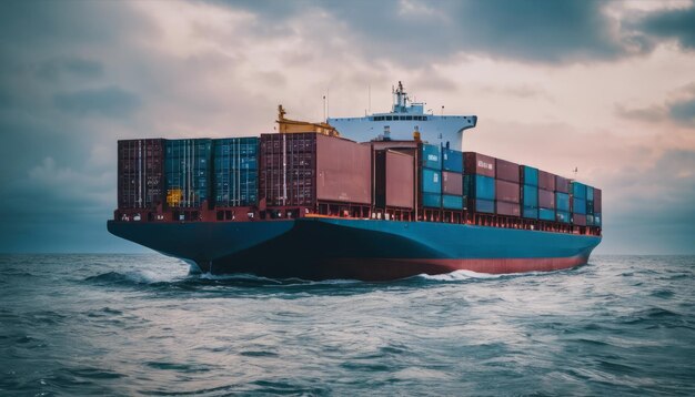 cargo ship carrying containers across the ocean