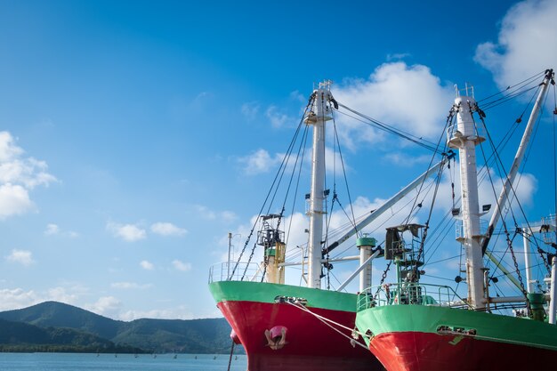 Cargo ship or fishing boat docked at jetty in Songkhla