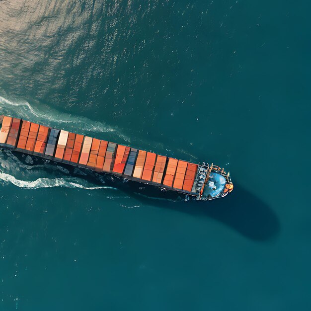 Photo a cargo ship is traveling through the ocean with a cargo ship in the background