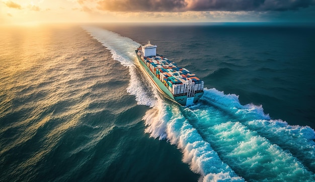 A Cargo Ship Navigating the Open Sea for International Trade and Logistic Operations Generative AI