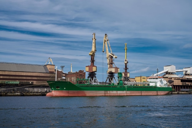 Cargo ship in port cargo terminal of ventspils latvia