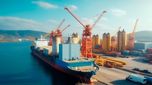 Cargo ship in the port of the city