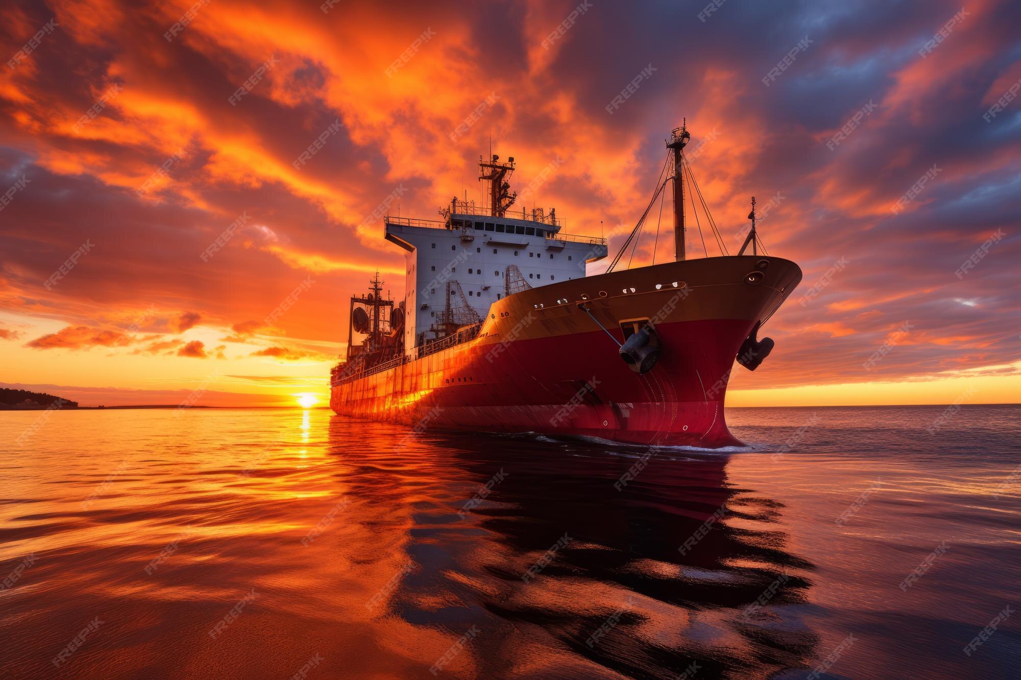 Premium AI Image Cargo Ship Sailing Under A Breathtaking Sunset premium-ai-image-cargo-ship-sailing-under-a-breathtaking-sunset