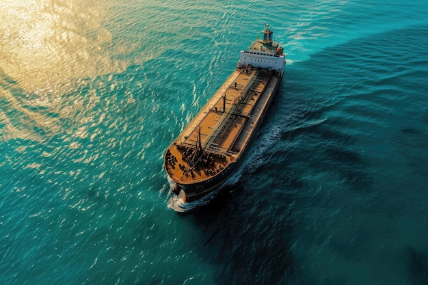 Photo cargo ship seen from above in the ocean